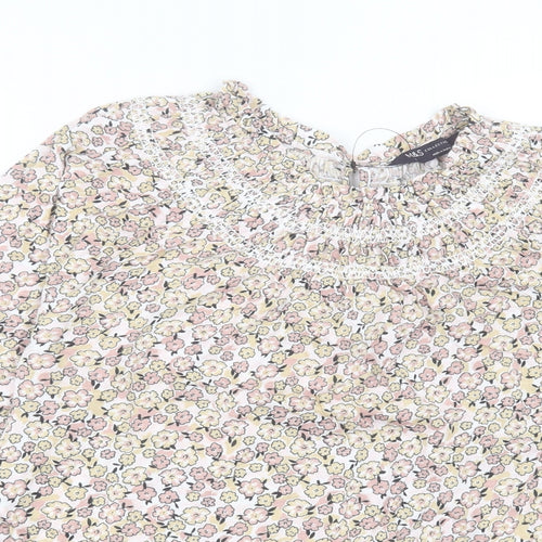 Marks and Spencer Womens Multicoloured Floral Cotton Basic T-Shirt Size 6 Crew Neck