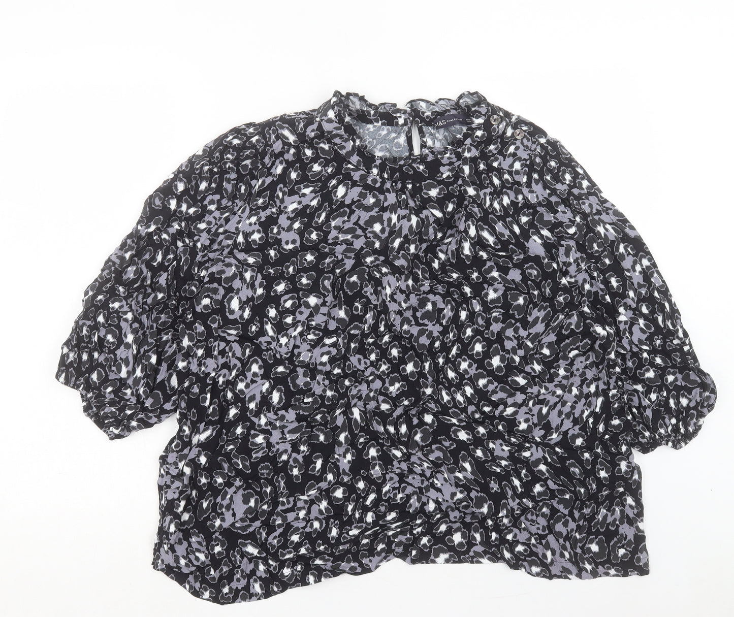 Marks and Spencer Womens Black Animal Print Viscose Basic T-Shirt Size 24 Crew Neck