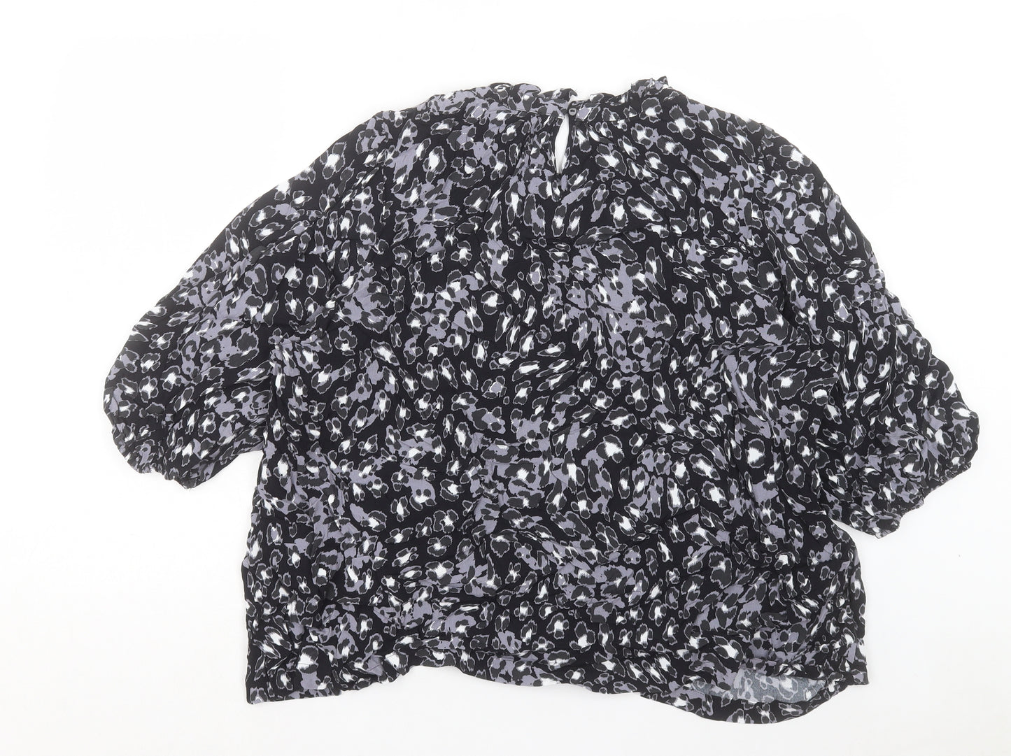 Marks and Spencer Womens Black Animal Print Viscose Basic T-Shirt Size 24 Crew Neck