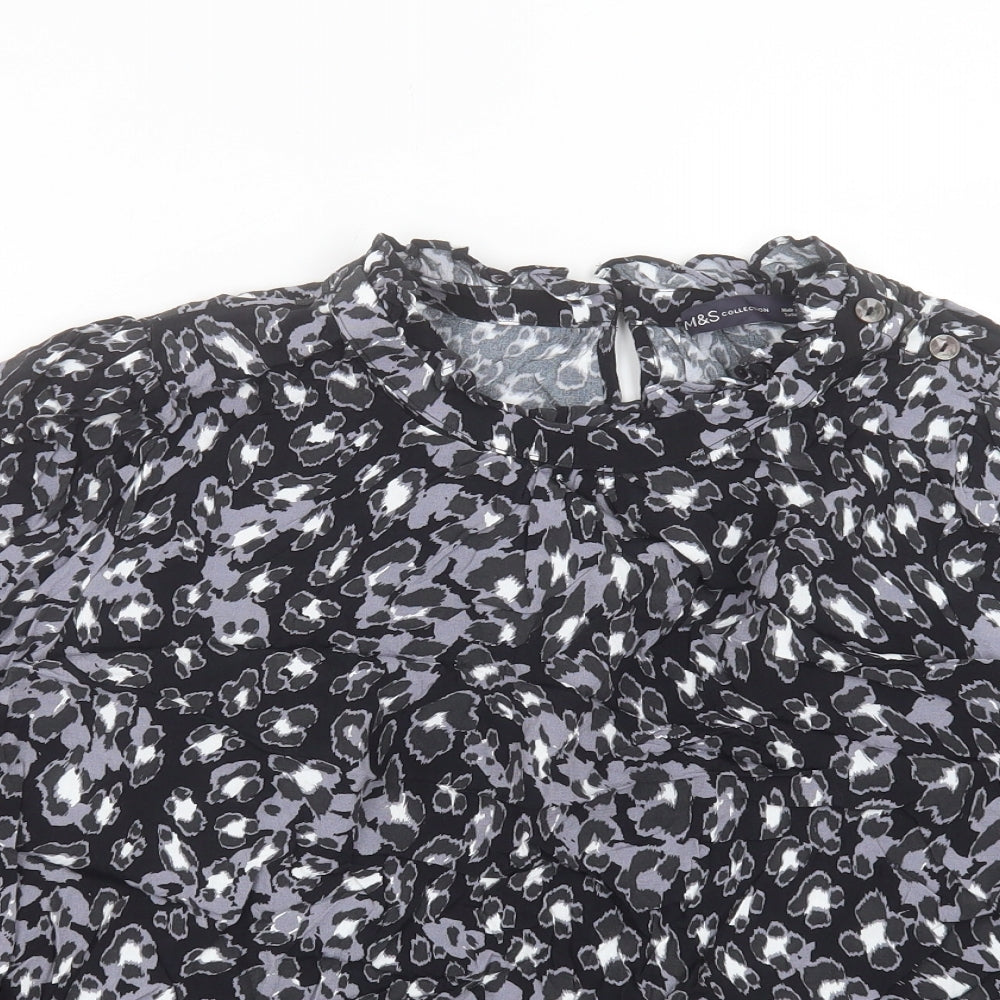 Marks and Spencer Womens Black Animal Print Viscose Basic T-Shirt Size 24 Crew Neck