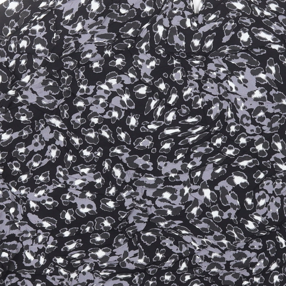 Marks and Spencer Womens Black Animal Print Viscose Basic T-Shirt Size 24 Crew Neck