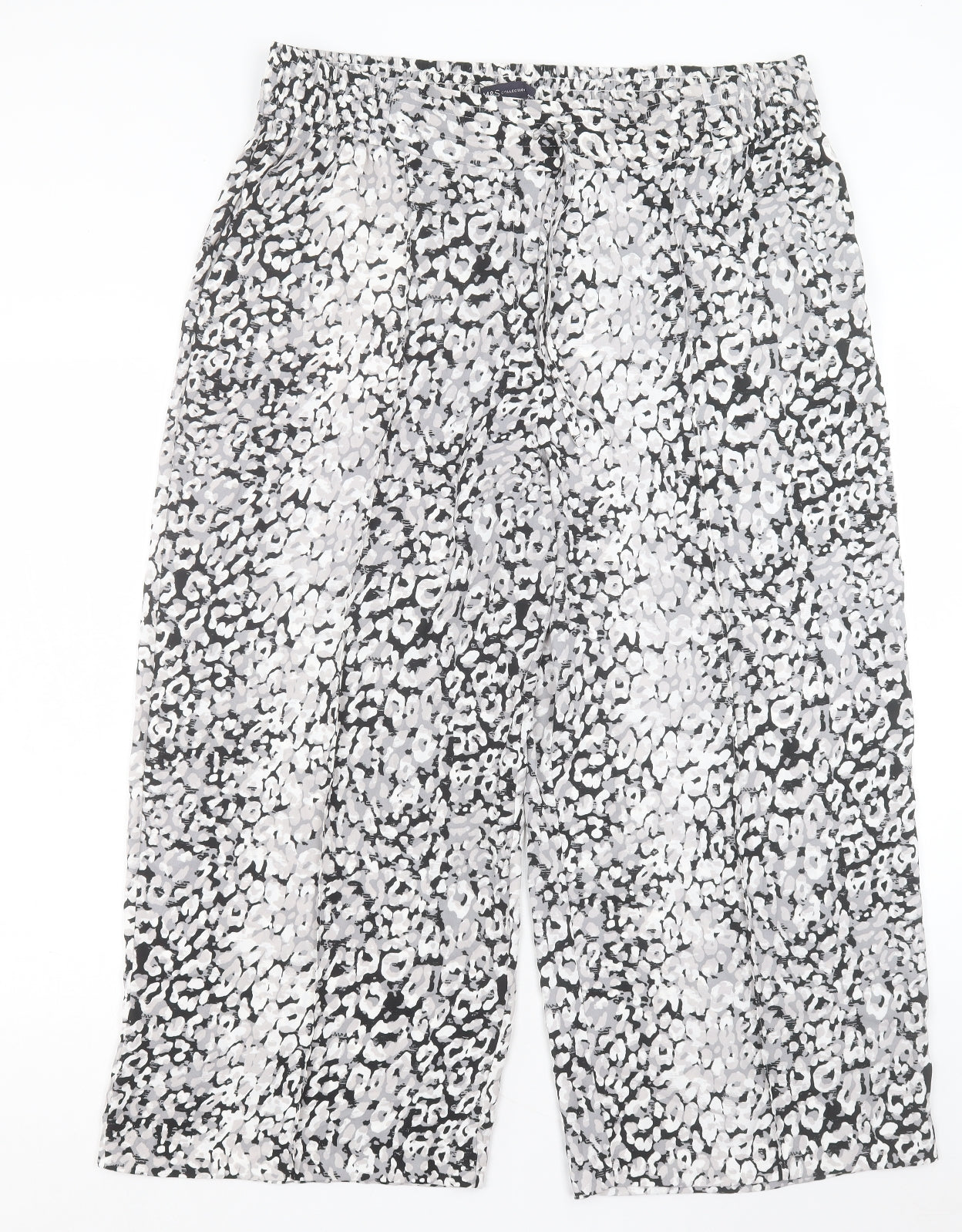 Marks and Spencer Womens Grey Geometric Polyester Trousers Size 20 L24 in Regular Drawstring