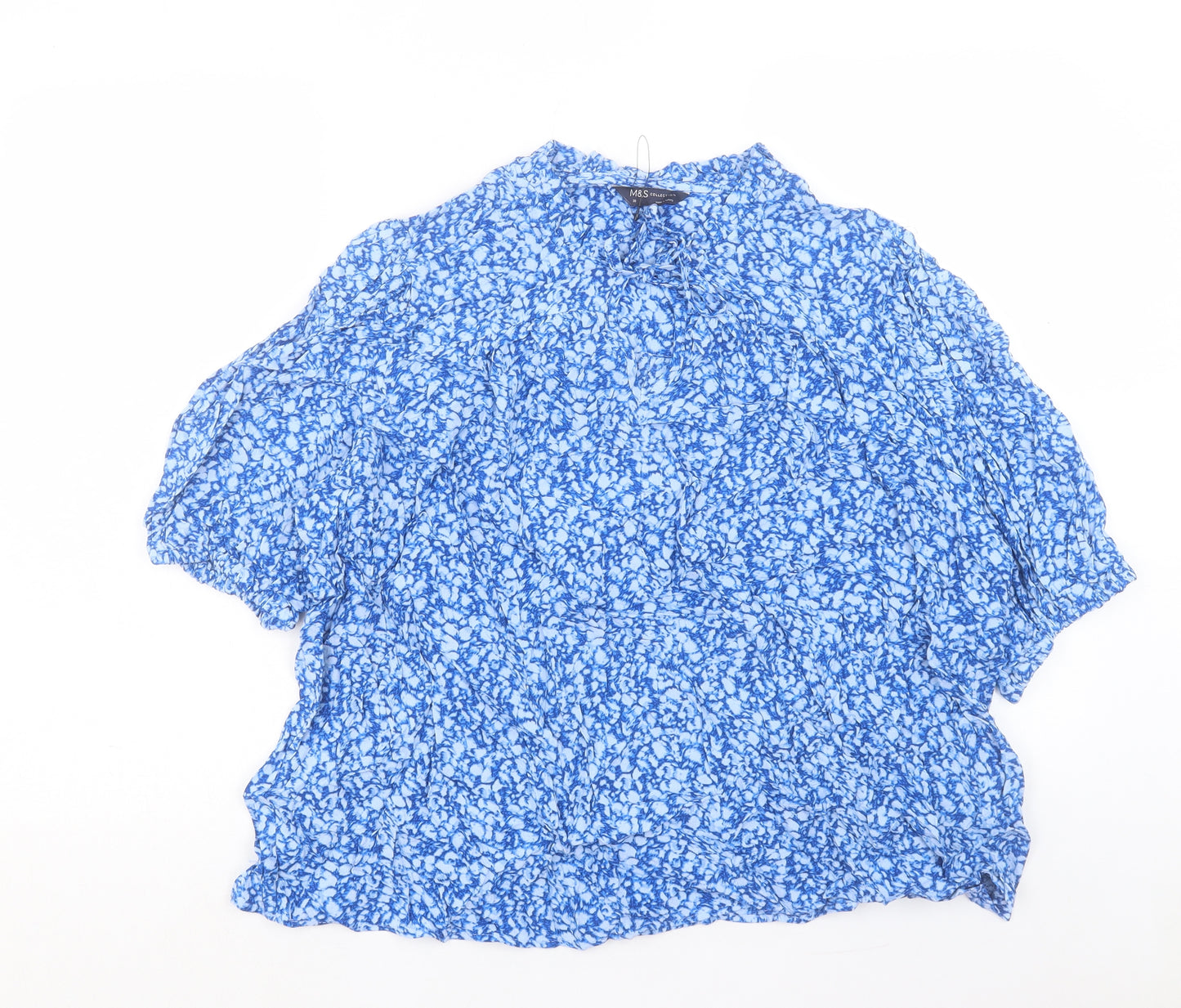 Marks and Spencer Womens Blue Geometric Viscose Basic T-Shirt Size 20 Crew Neck