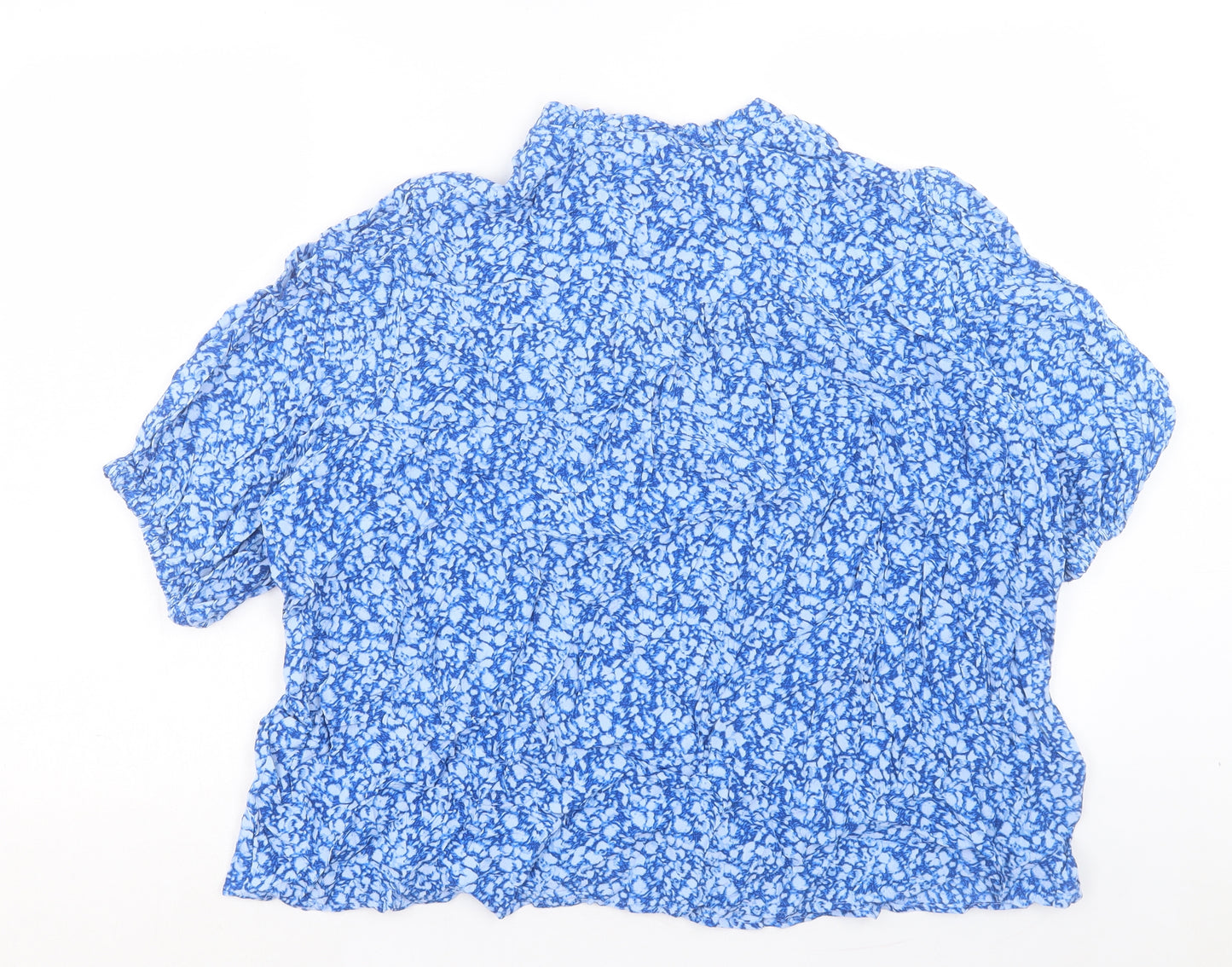 Marks and Spencer Womens Blue Geometric Viscose Basic T-Shirt Size 20 Crew Neck