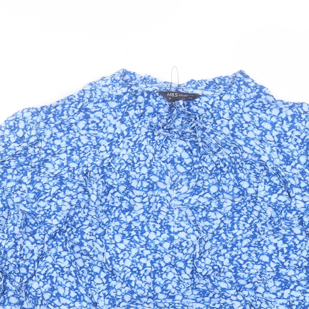 Marks and Spencer Womens Blue Geometric Viscose Basic T-Shirt Size 20 Crew Neck