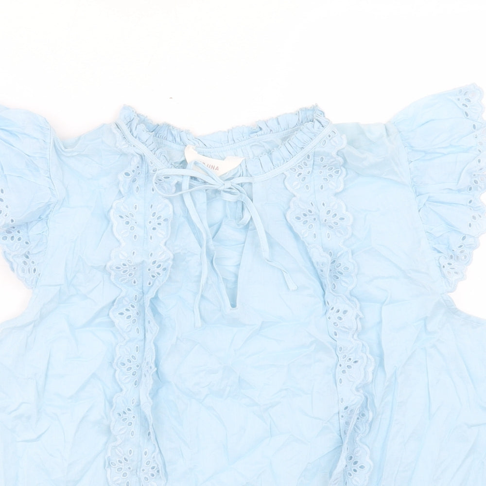 Per Una Womens Blue Cotton Basic T-Shirt Size 18 Crew Neck