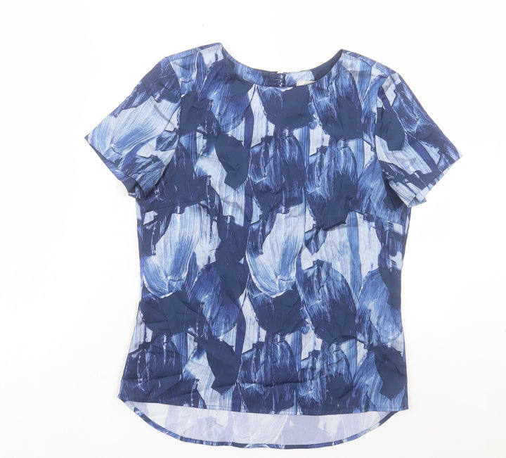 H&M Womens Blue Geometric Polyester Basic T-Shirt Size 6 Crew Neck