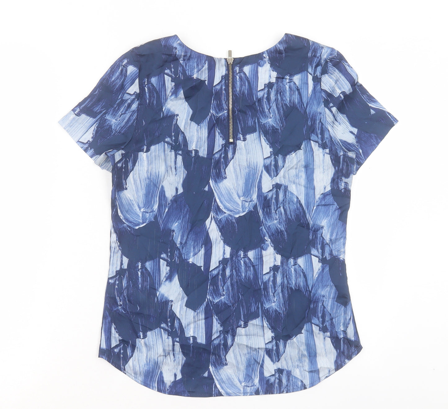 H&M Womens Blue Geometric Polyester Basic T-Shirt Size 6 Crew Neck