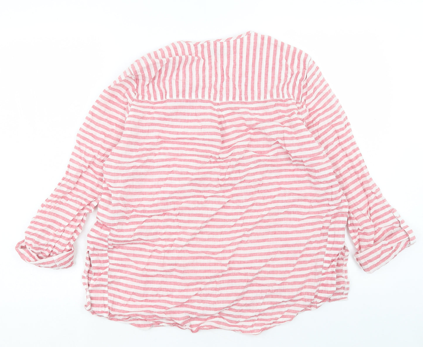 Per Una Womens Pink Striped Linen Basic T-Shirt Size 14 V-Neck