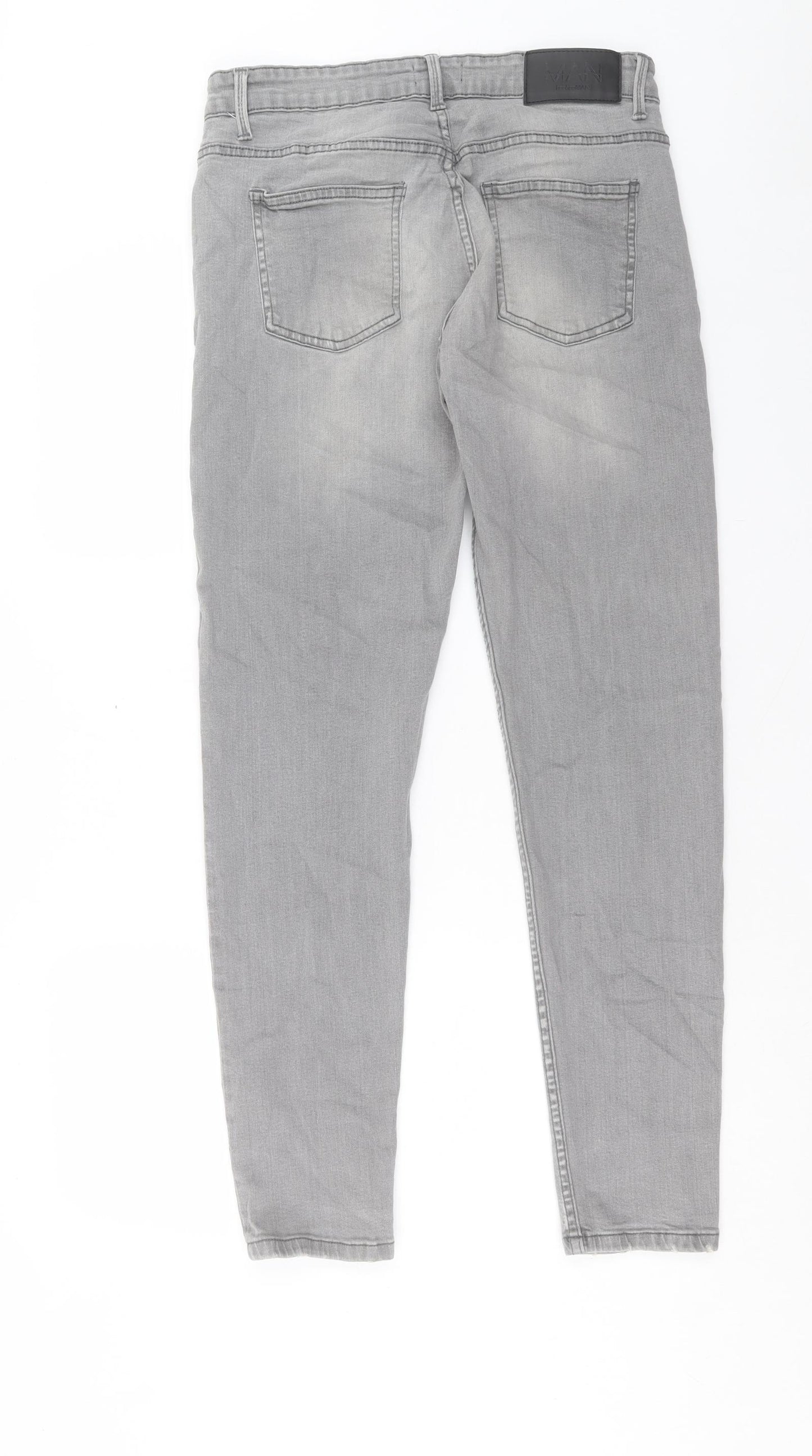 Boohoo Mens Grey Cotton Skinny Jeans Size 34 in L30 in Regular Button