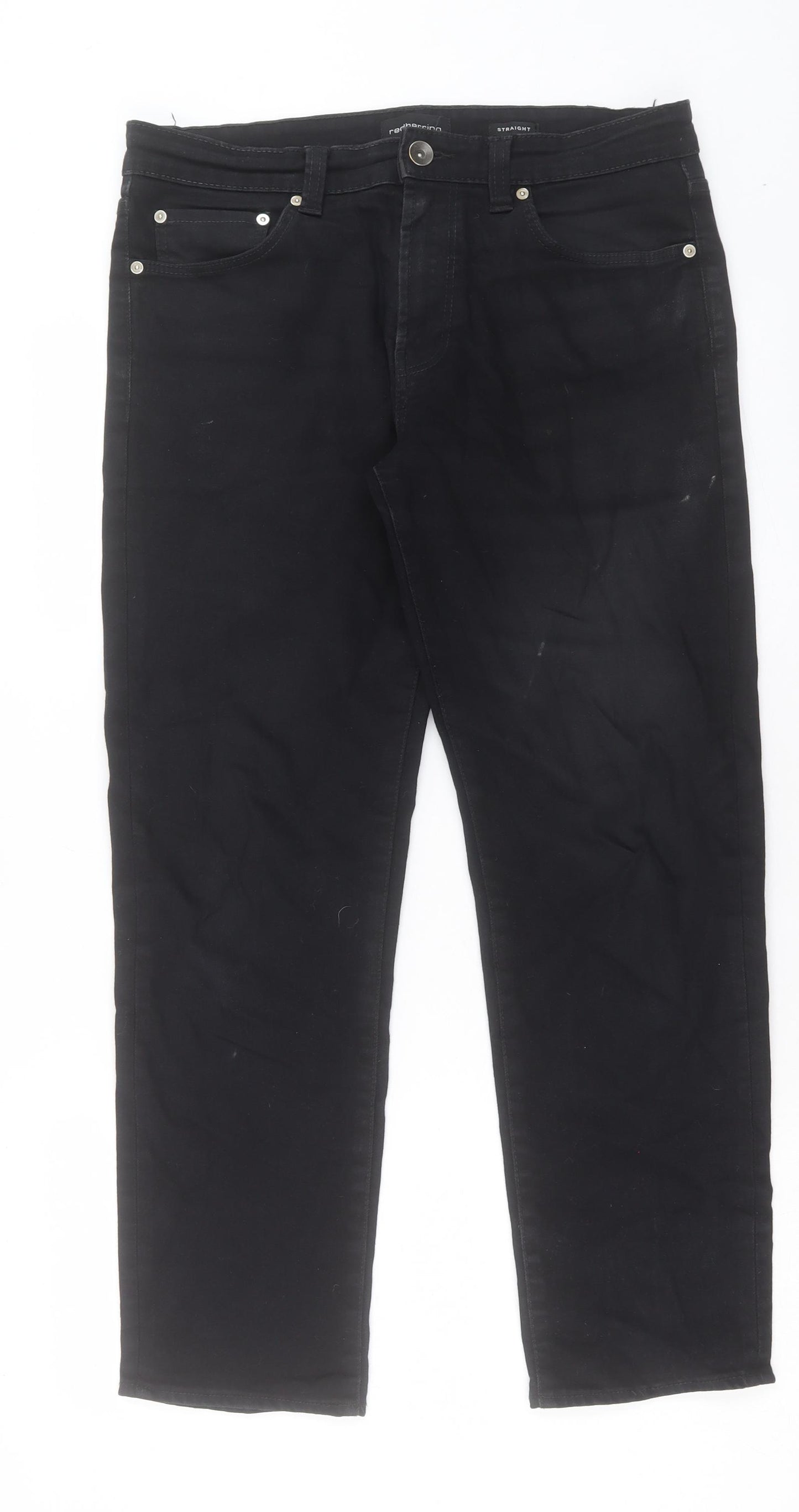Red Herring Mens Black Cotton Straight Jeans Size 32 in L29 in Regular Button - Short Leg