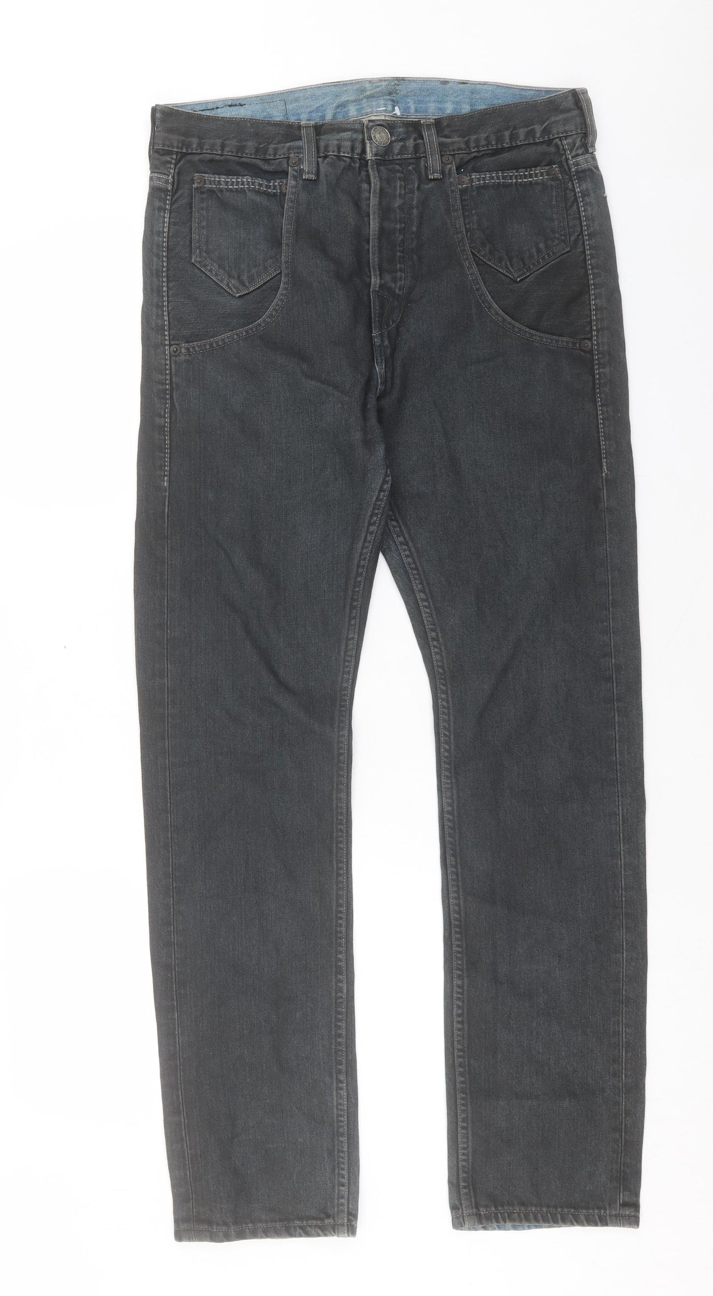 lwvis Mens Black Cotton Straight Jeans Size 32 in L30 in Regular Button