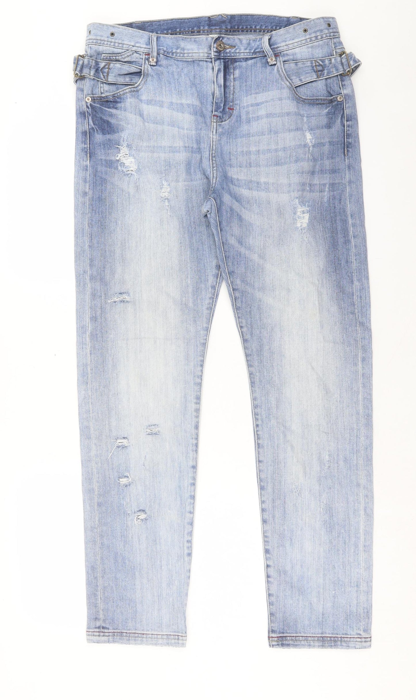 Wrap Womens Blue Cotton Straight Jeans Size 14 L30 in Regular Button