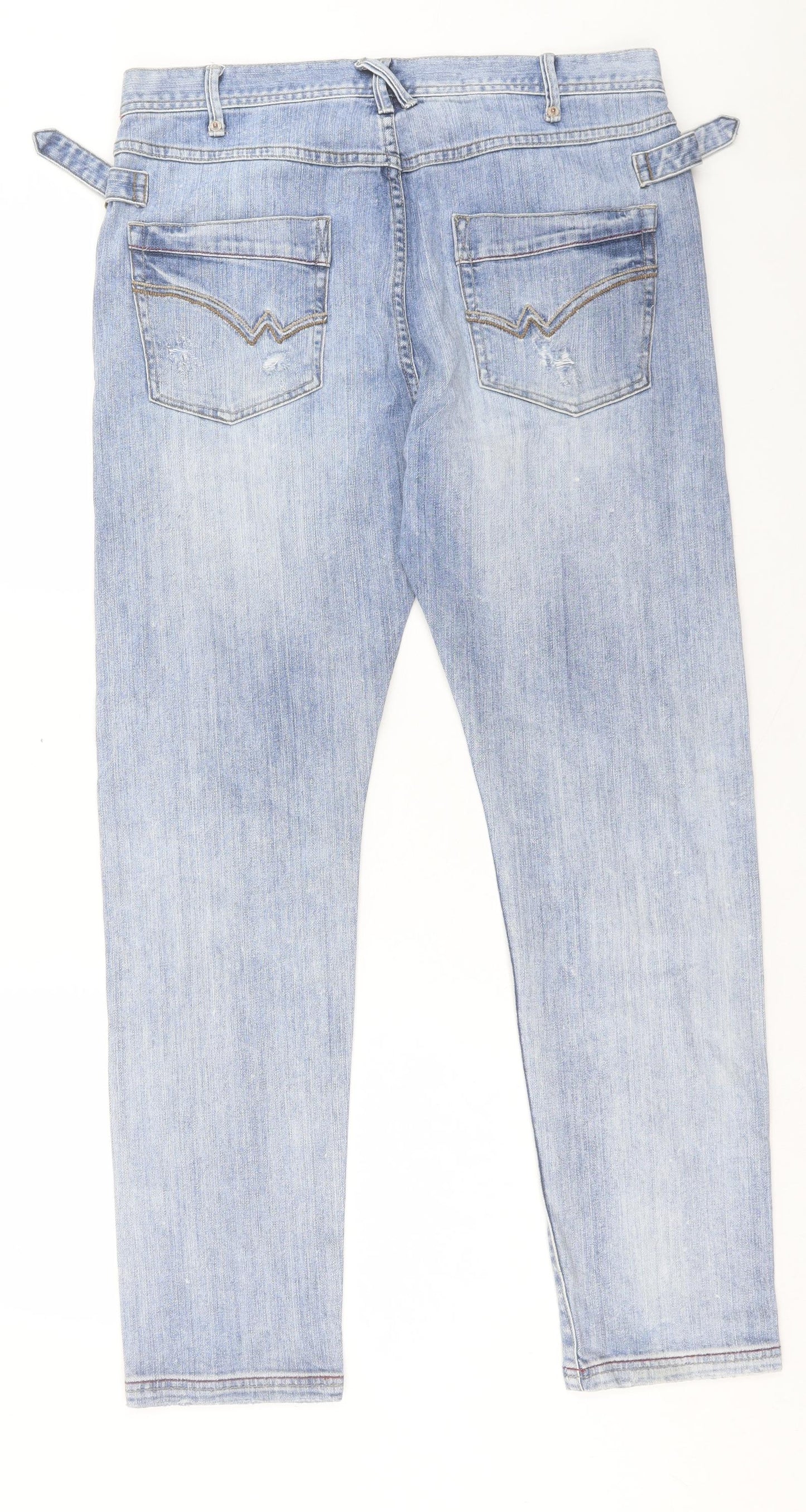 Wrap Womens Blue Cotton Straight Jeans Size 14 L30 in Regular Button