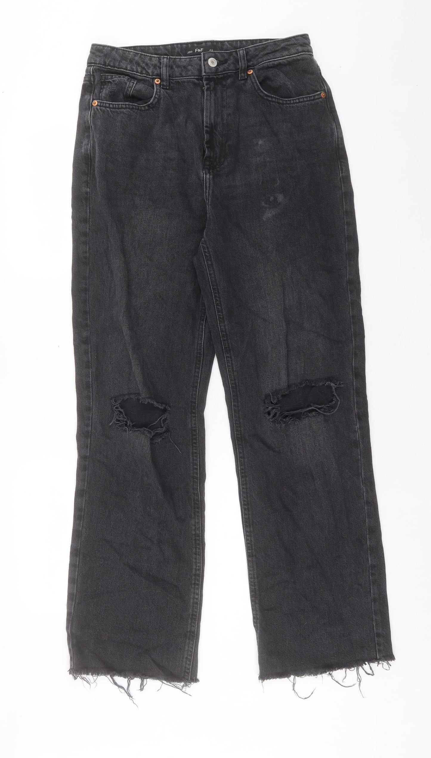F&F Womens Black Cotton Straight Jeans Size 10 L30 in Regular Button