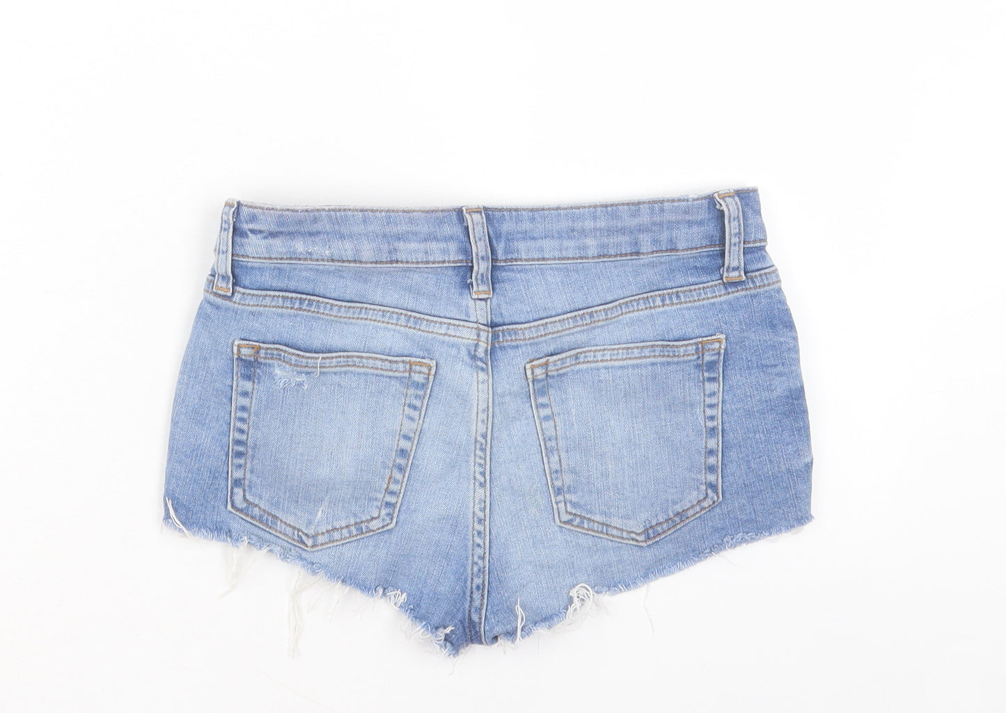 Topshop Womens Blue Cotton Hot Pants Shorts Size 6 Regular Button