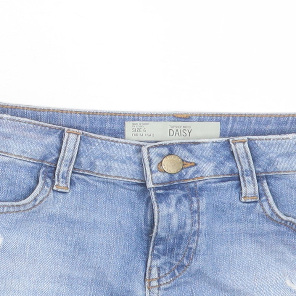 Topshop Womens Blue Cotton Hot Pants Shorts Size 6 Regular Button