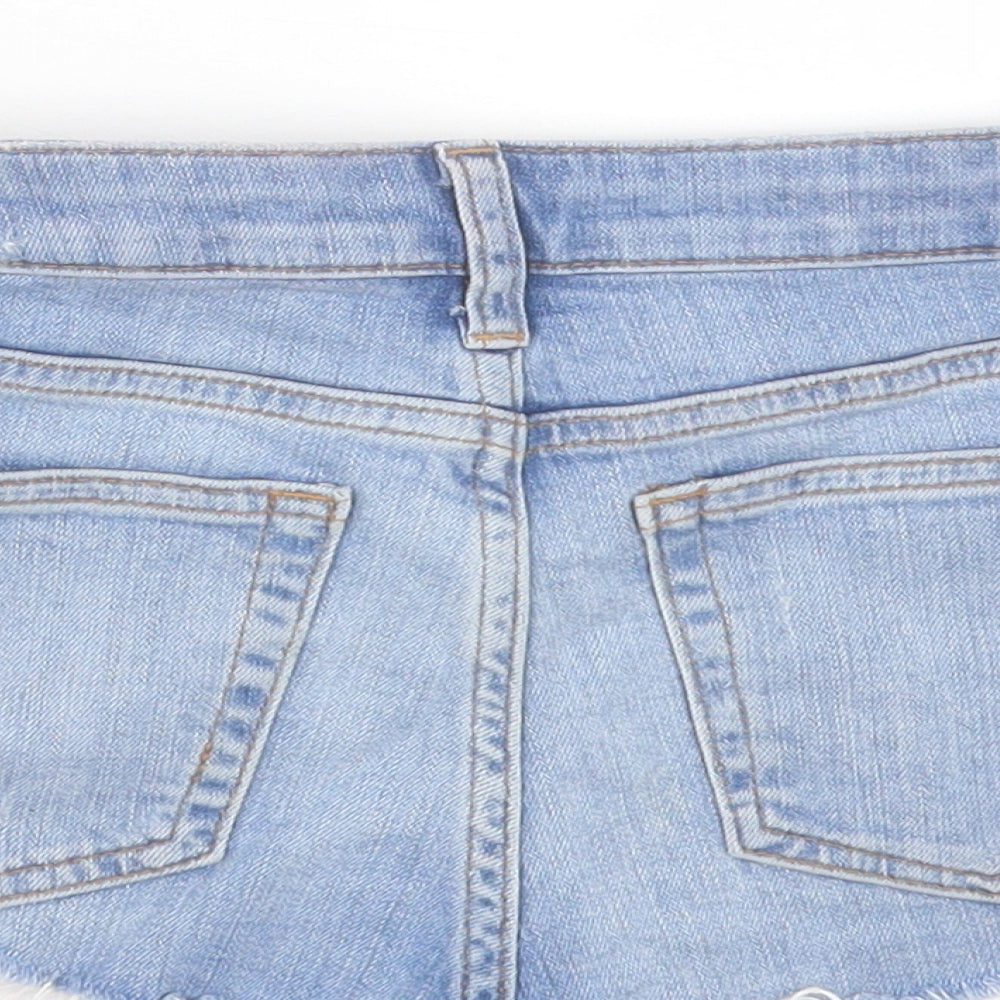 Topshop Womens Blue Cotton Hot Pants Shorts Size 6 Regular Button