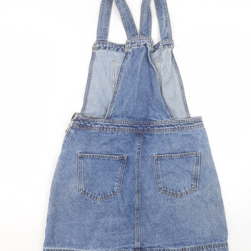 Denim & Co. Womens Blue Cotton Pinafore/Dungaree Dress Size 12 Square Neck Zip
