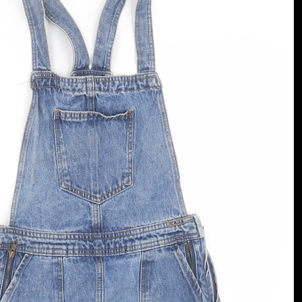 Denim & Co. Womens Blue Cotton Pinafore/Dungaree Dress Size 12 Square Neck Zip