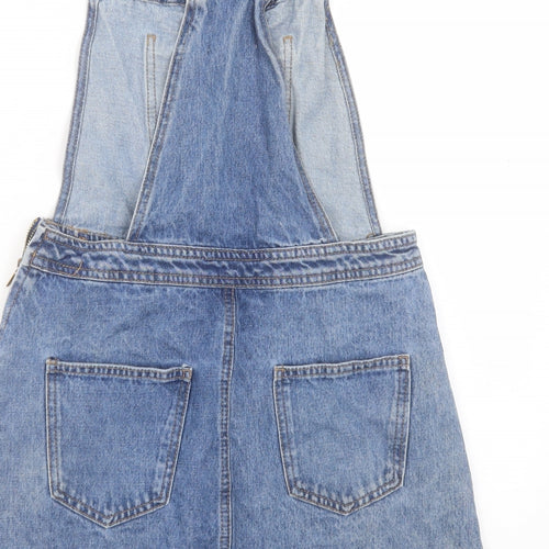 Denim & Co. Womens Blue Cotton Pinafore/Dungaree Dress Size 12 Square Neck Zip