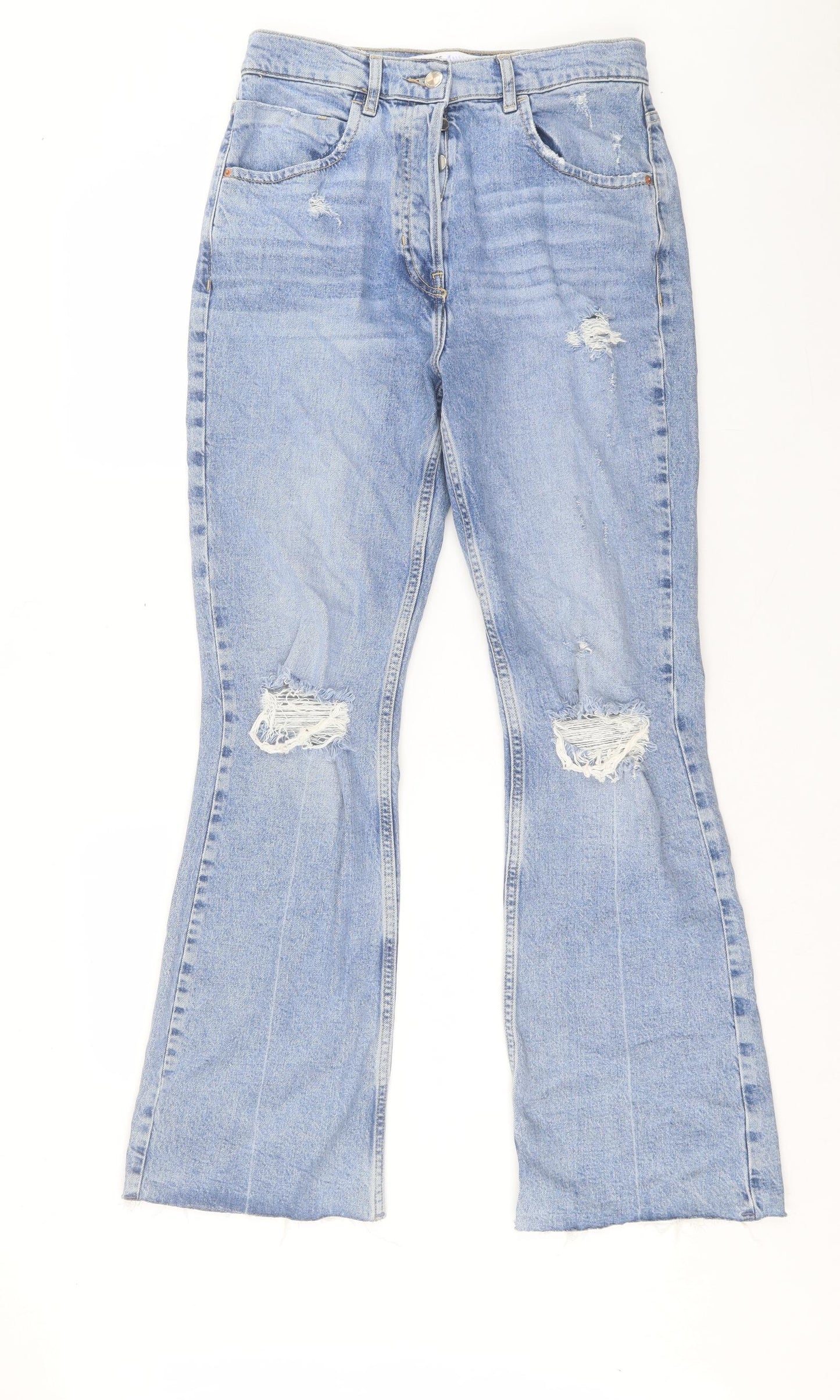 NEXT Womens Blue Cotton Flared Jeans Size 12 L30 in Regular Button