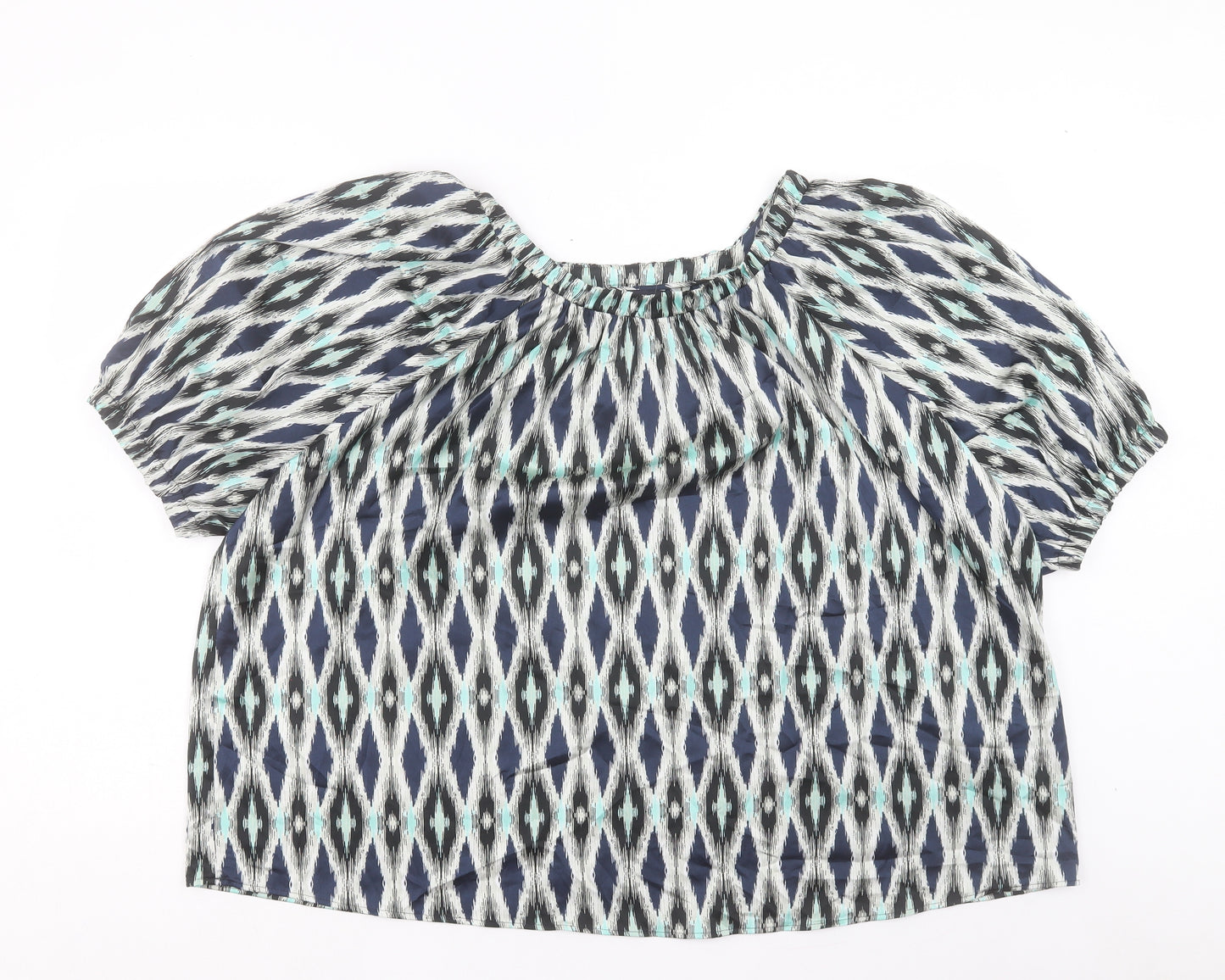 Marks and Spencer Womens Blue Geometric Polyester Basic T-Shirt Size 20 Boat Neck