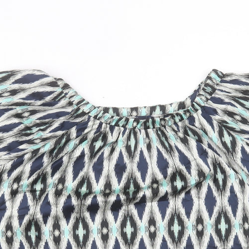 Marks and Spencer Womens Blue Geometric Polyester Basic T-Shirt Size 20 Boat Neck