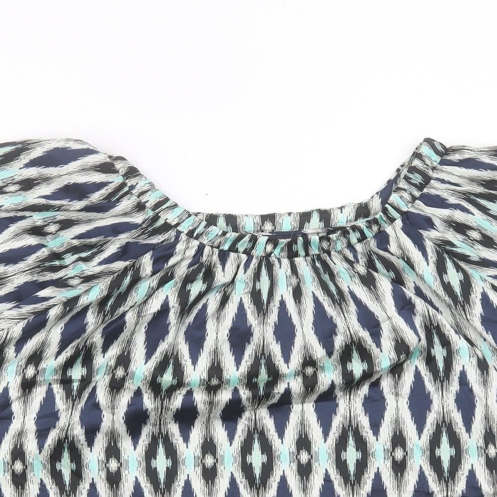 Marks and Spencer Womens Blue Geometric Polyester Basic T-Shirt Size 20 Boat Neck
