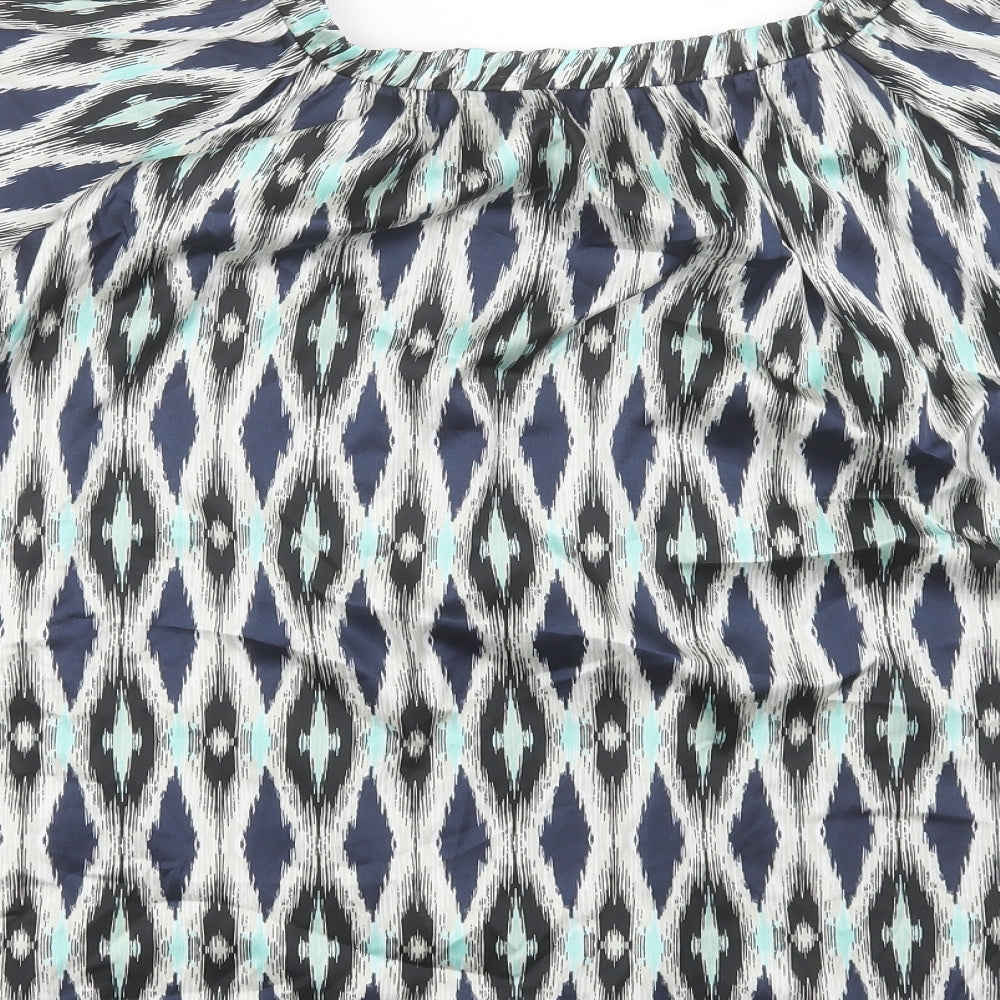 Marks and Spencer Womens Blue Geometric Polyester Basic T-Shirt Size 20 Boat Neck