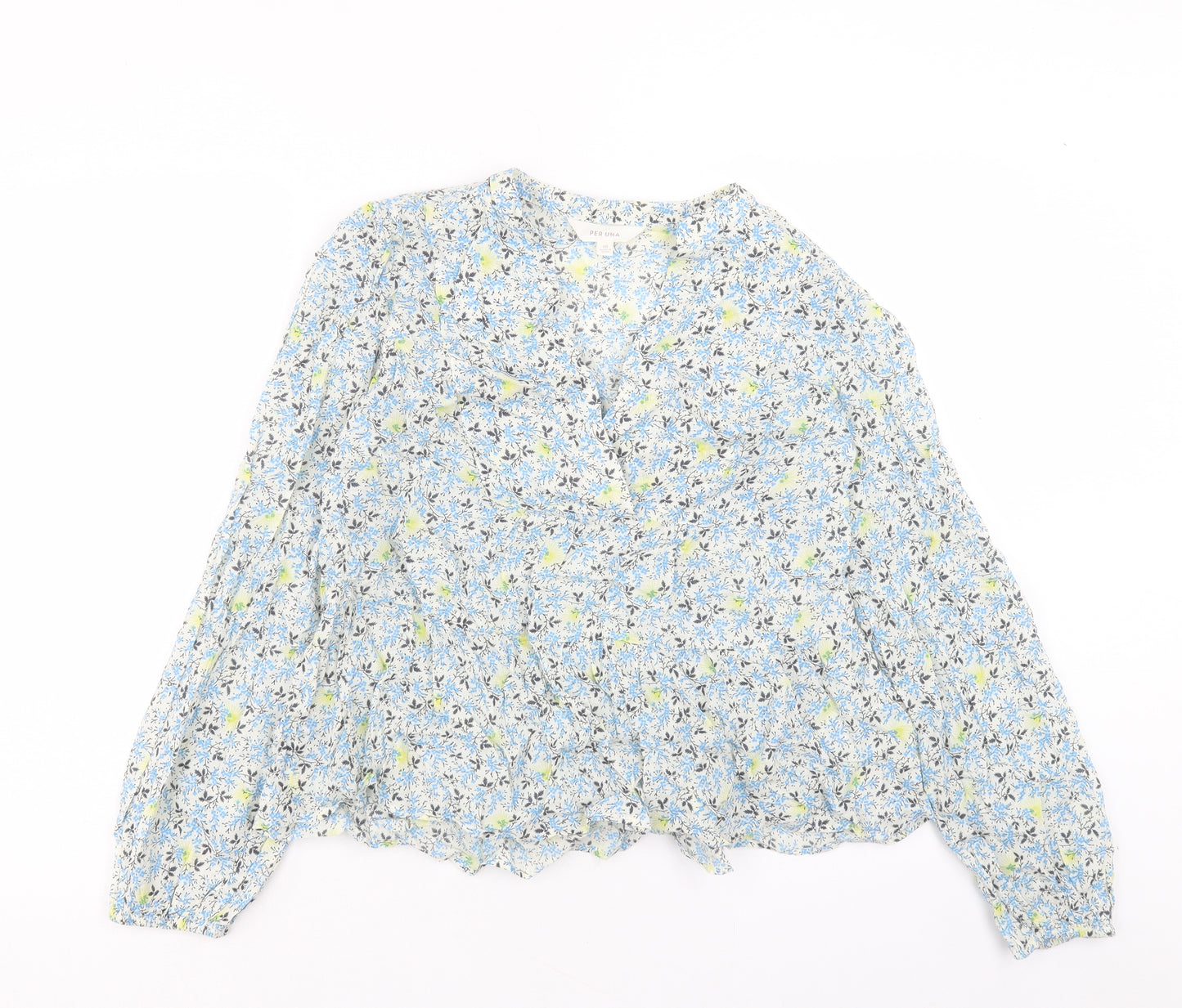 Per Una Womens Blue Floral Cotton Basic T-Shirt Size 10 V-Neck