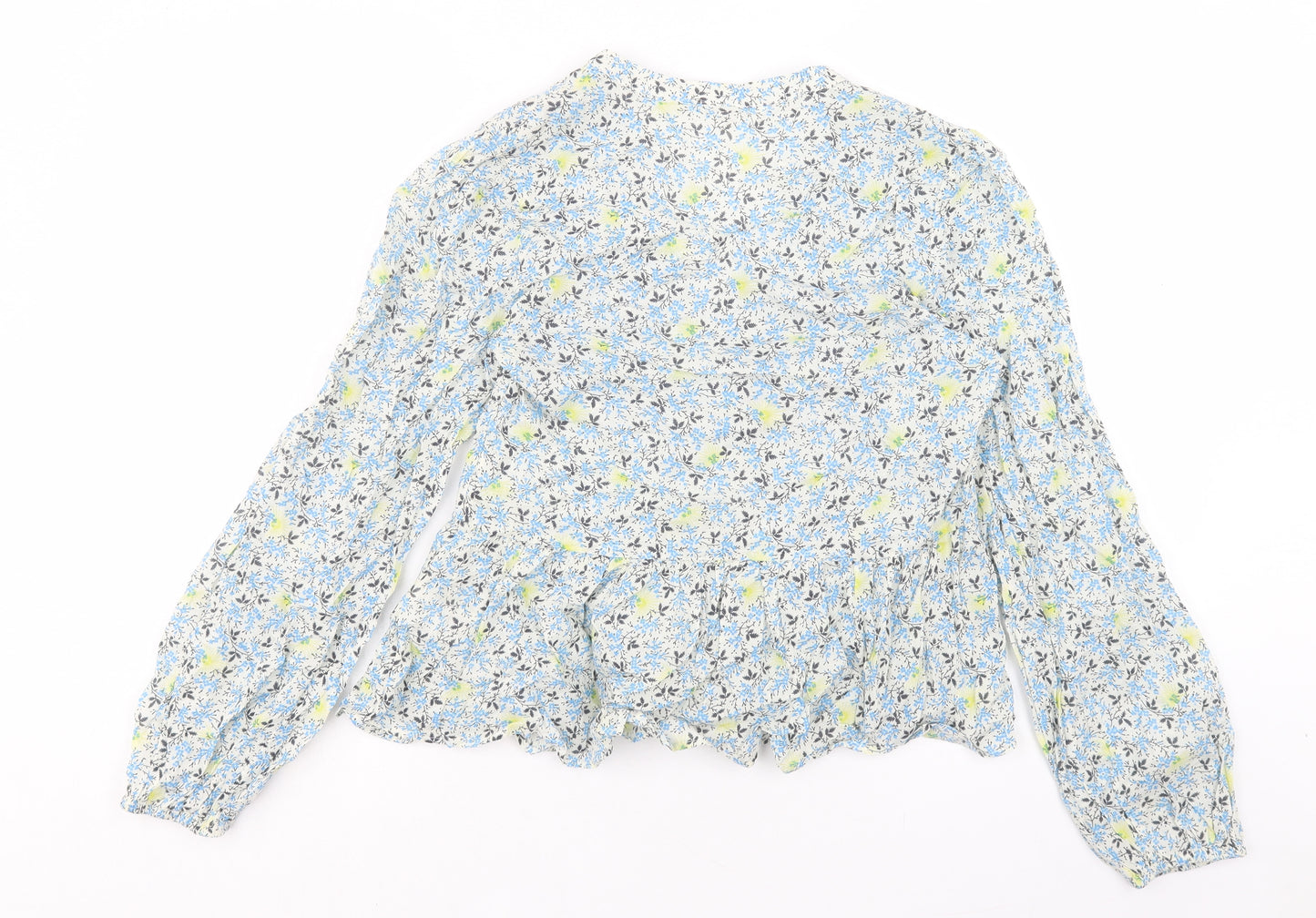 Per Una Womens Blue Floral Cotton Basic T-Shirt Size 10 V-Neck