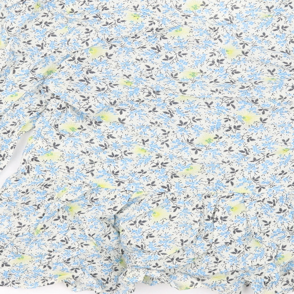 Per Una Womens Blue Floral Cotton Basic T-Shirt Size 10 V-Neck