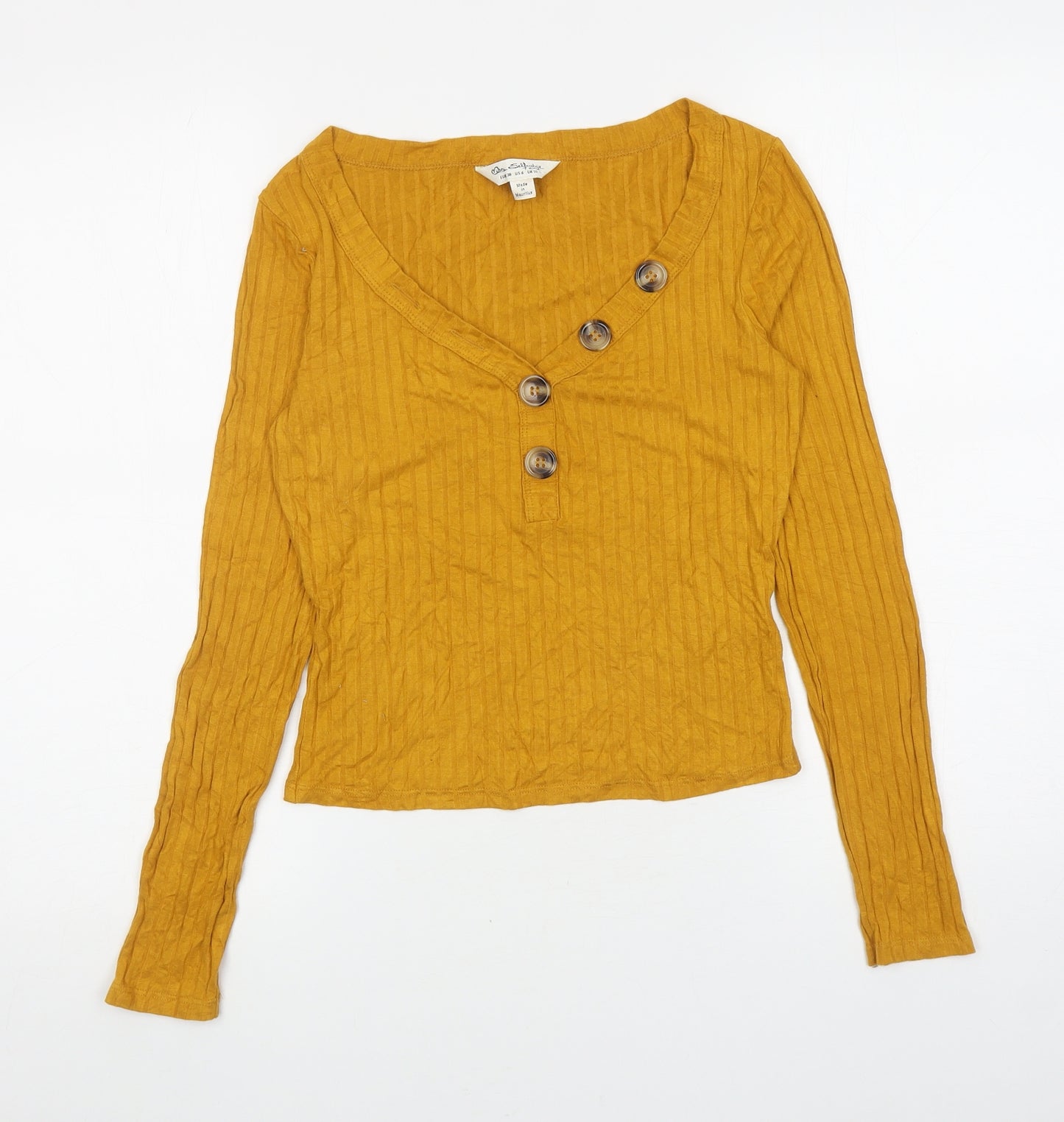 Miss Selfridge Womens Yellow Viscose Basic T-Shirt Size 10 V-Neck
