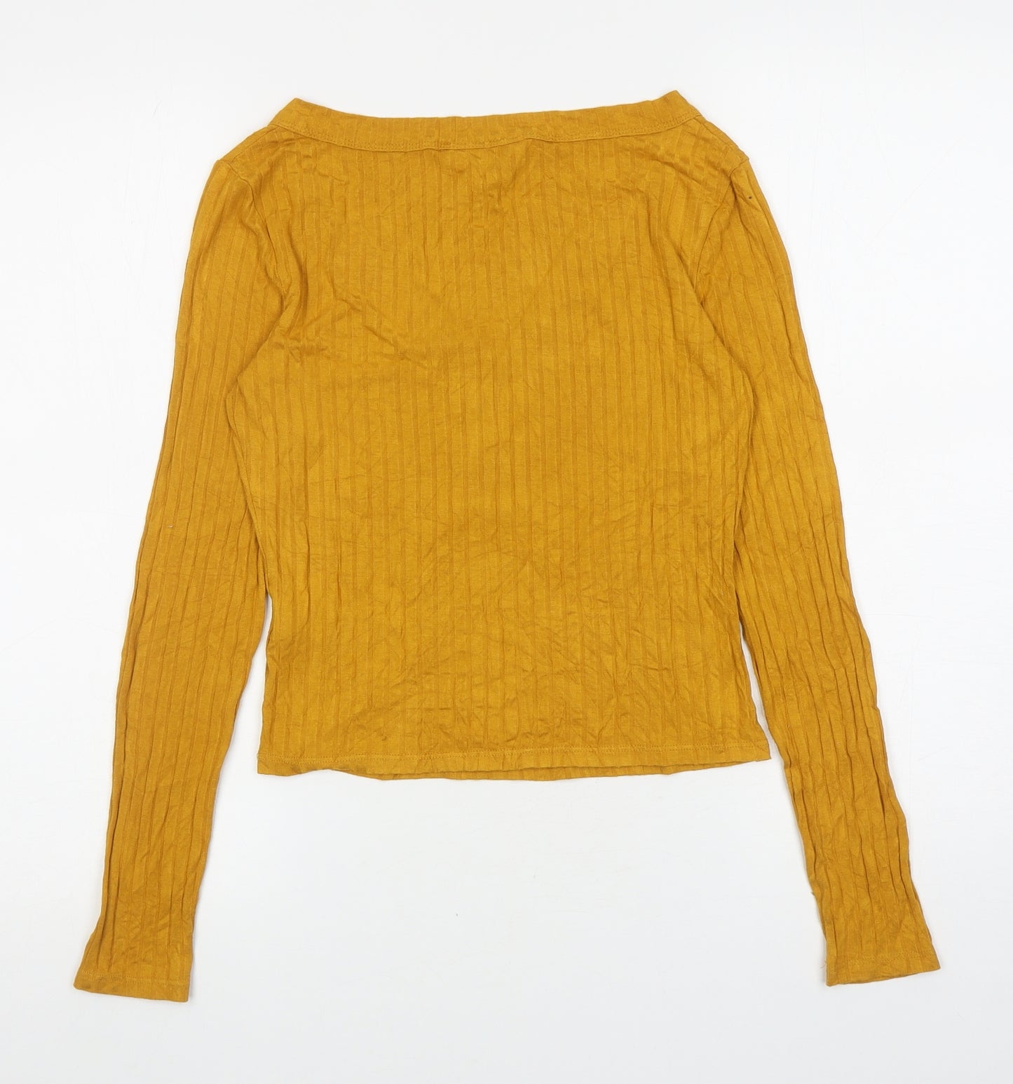 Miss Selfridge Womens Yellow Viscose Basic T-Shirt Size 10 V-Neck