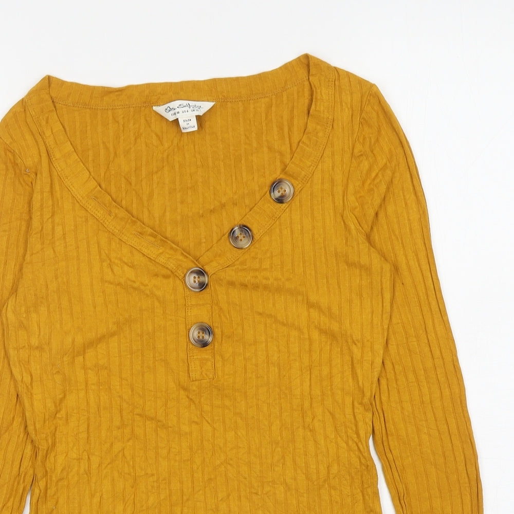 Miss Selfridge Womens Yellow Viscose Basic T-Shirt Size 10 V-Neck