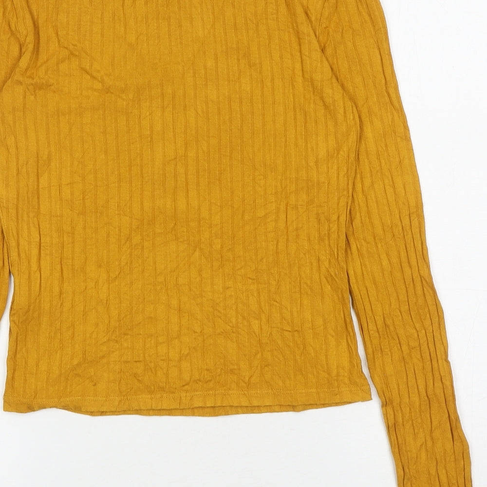 Miss Selfridge Womens Yellow Viscose Basic T-Shirt Size 10 V-Neck