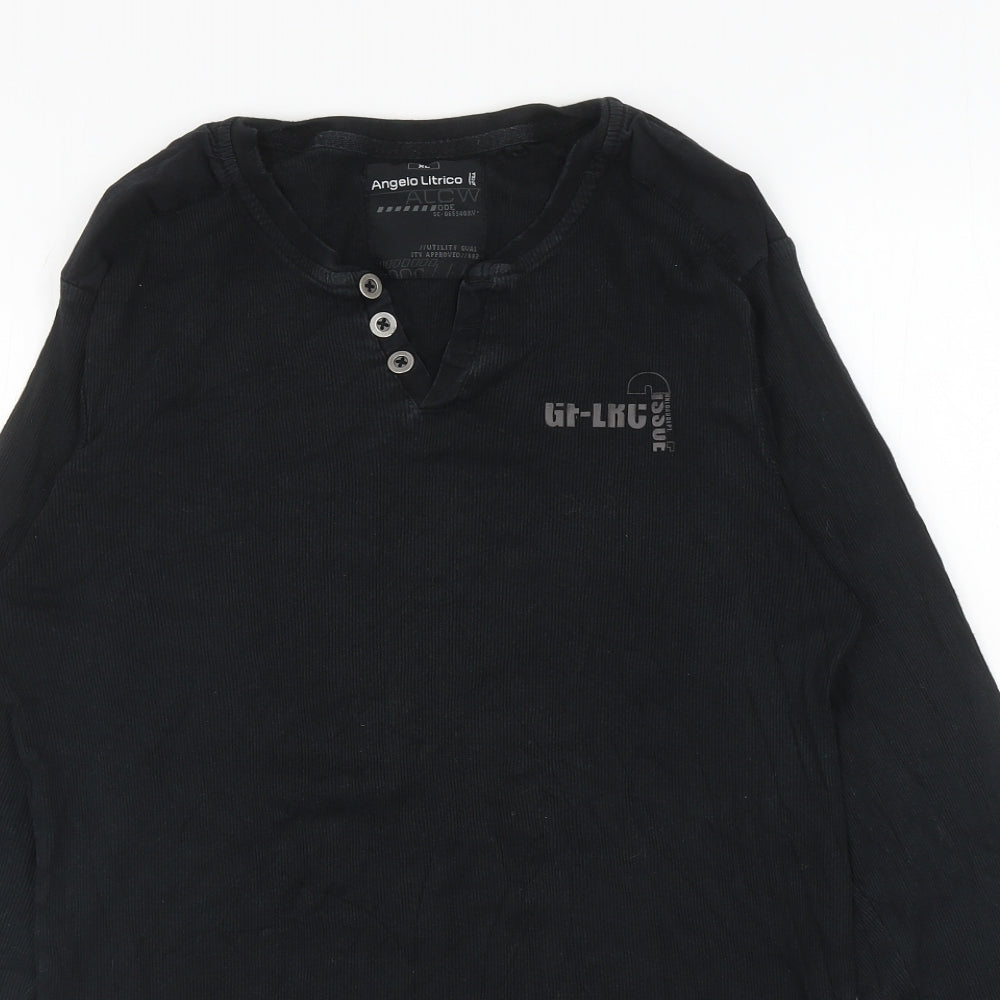 Angelo Litrico Mens Black Cotton T-Shirt Size XL V-Neck