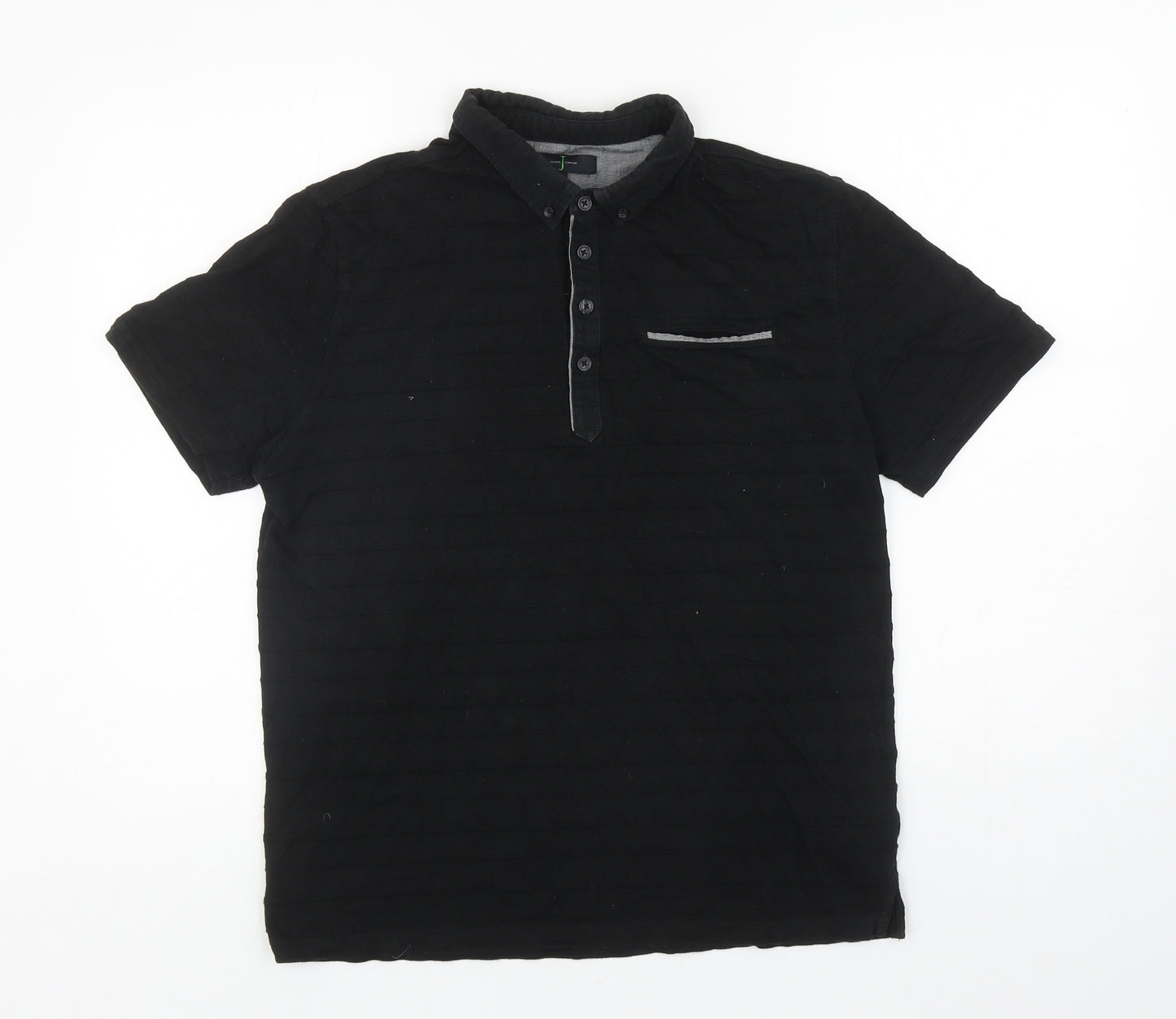 Jasper Conran Mens Black Cotton Polo Size M Collared Button