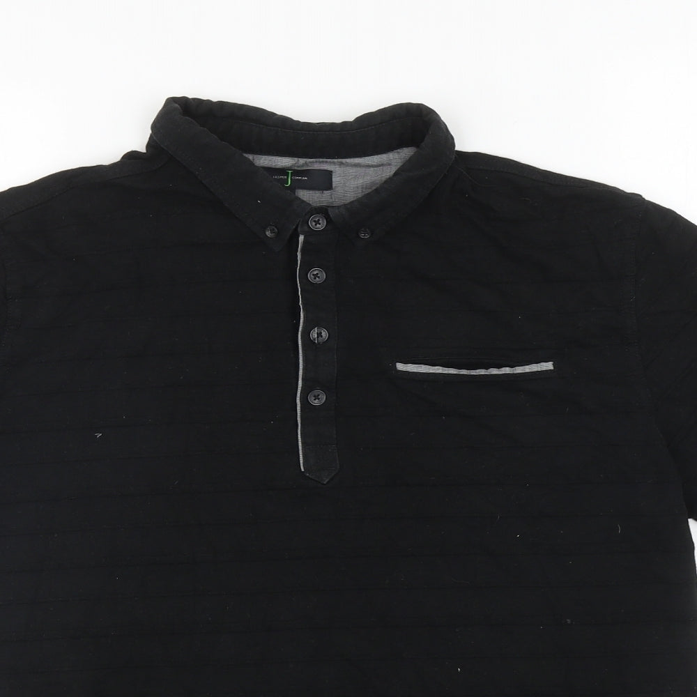 Jasper Conran Mens Black Cotton Polo Size M Collared Button