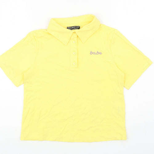 Select Girls Yellow Cotton Basic Polo Size 14 Years Collared Button - Babe