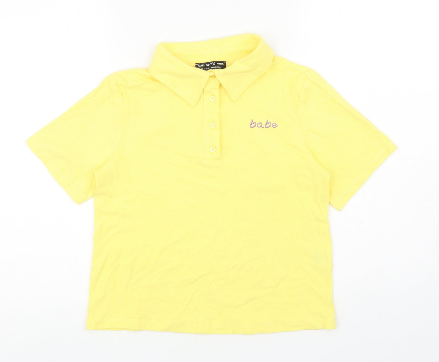 Select Girls Yellow Cotton Basic Polo Size 14 Years Collared Button - Babe
