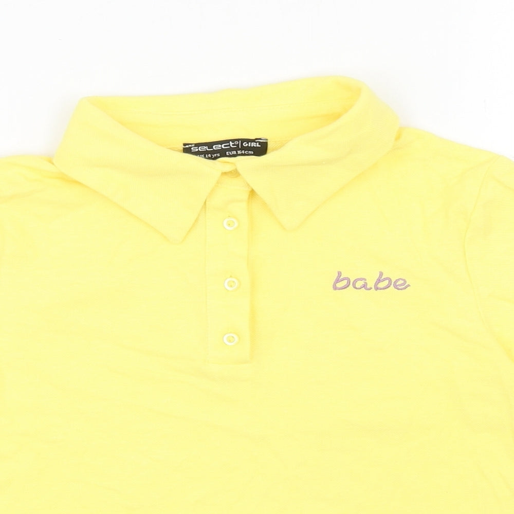 Select Girls Yellow Cotton Basic Polo Size 14 Years Collared Button - Babe