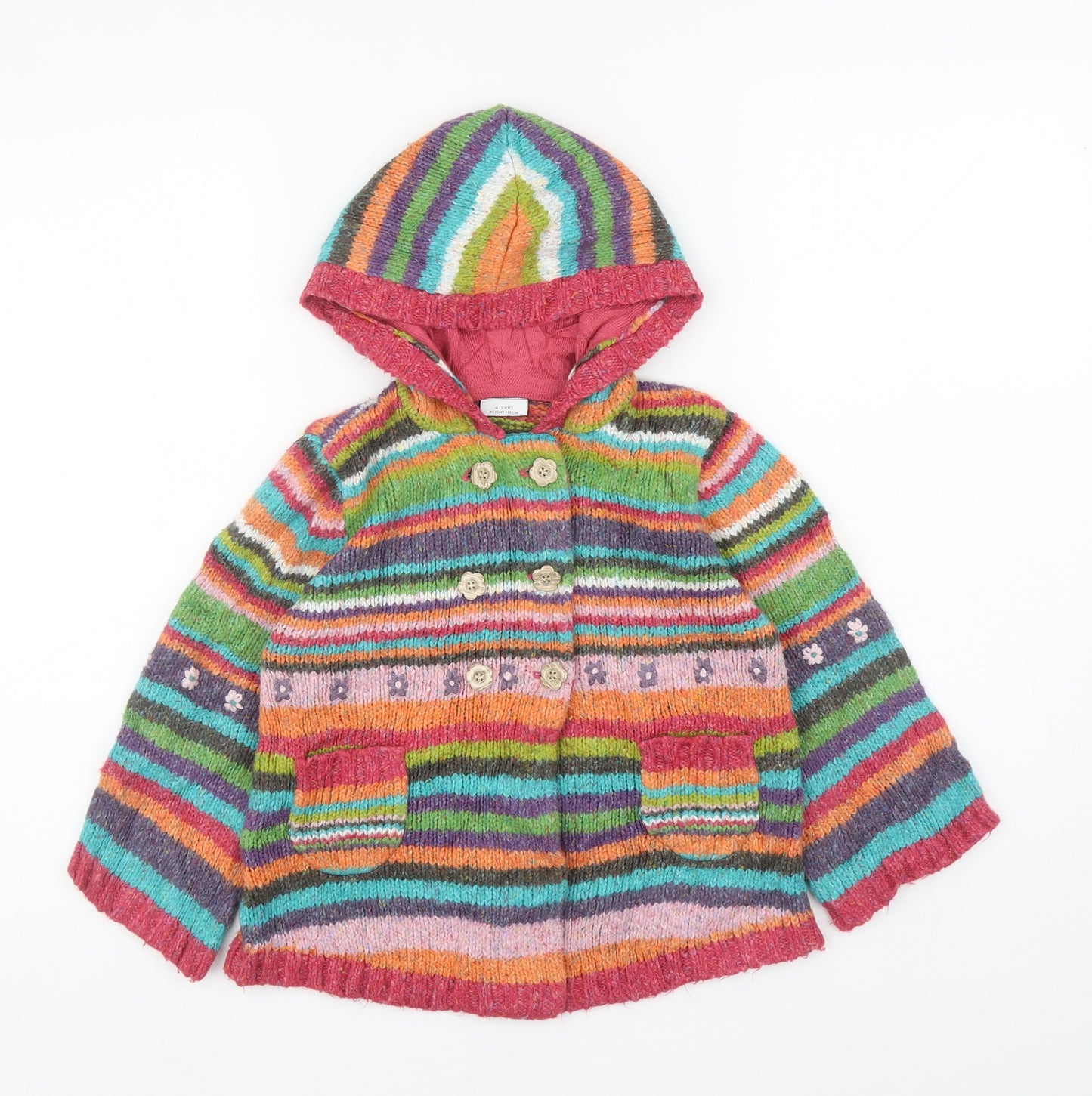 NEXT Girls Multicoloured Striped Basic Jacket Coatigan Size 4-5 Years Button
