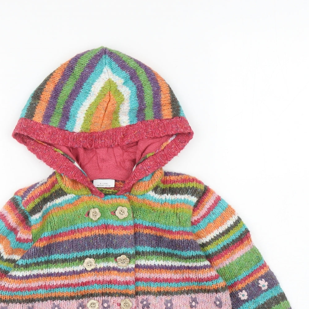 NEXT Girls Multicoloured Striped Basic Jacket Coatigan Size 4-5 Years Button
