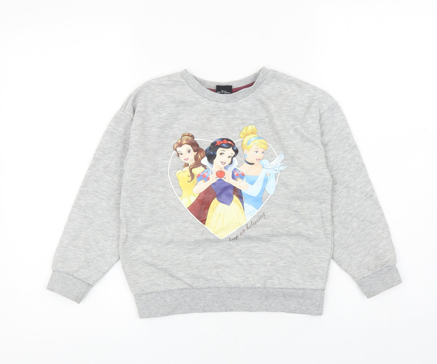 Primark Girls Grey Cotton Pullover Sweatshirt Size 7-8 Years Pullover - Disney Princesses