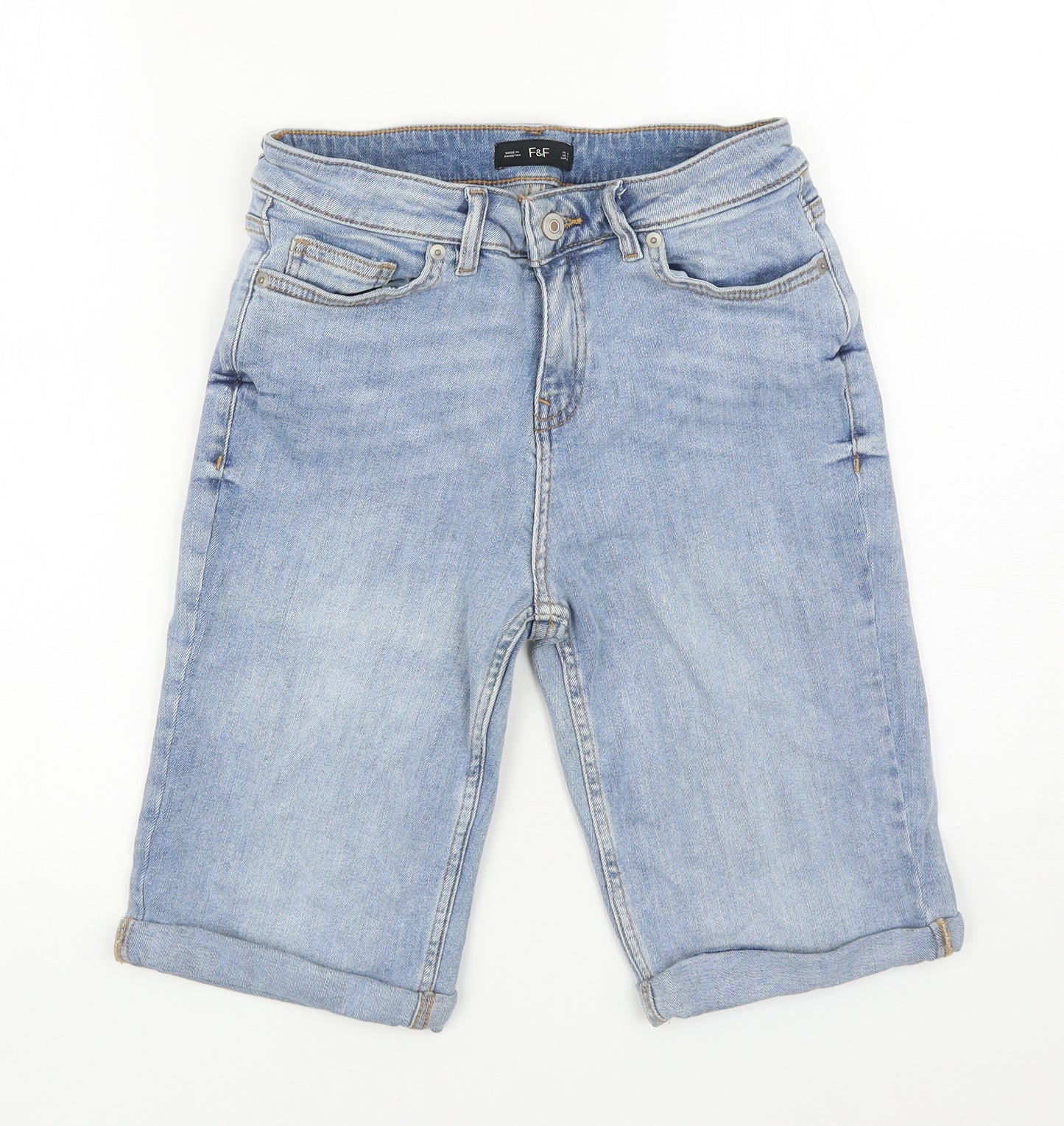 F&F Womens Blue Cotton Bermuda Shorts Size 8 L10.5 in Regular Zip