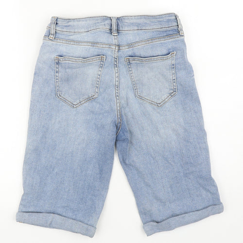 F&F Womens Blue Cotton Bermuda Shorts Size 8 L10.5 in Regular Zip