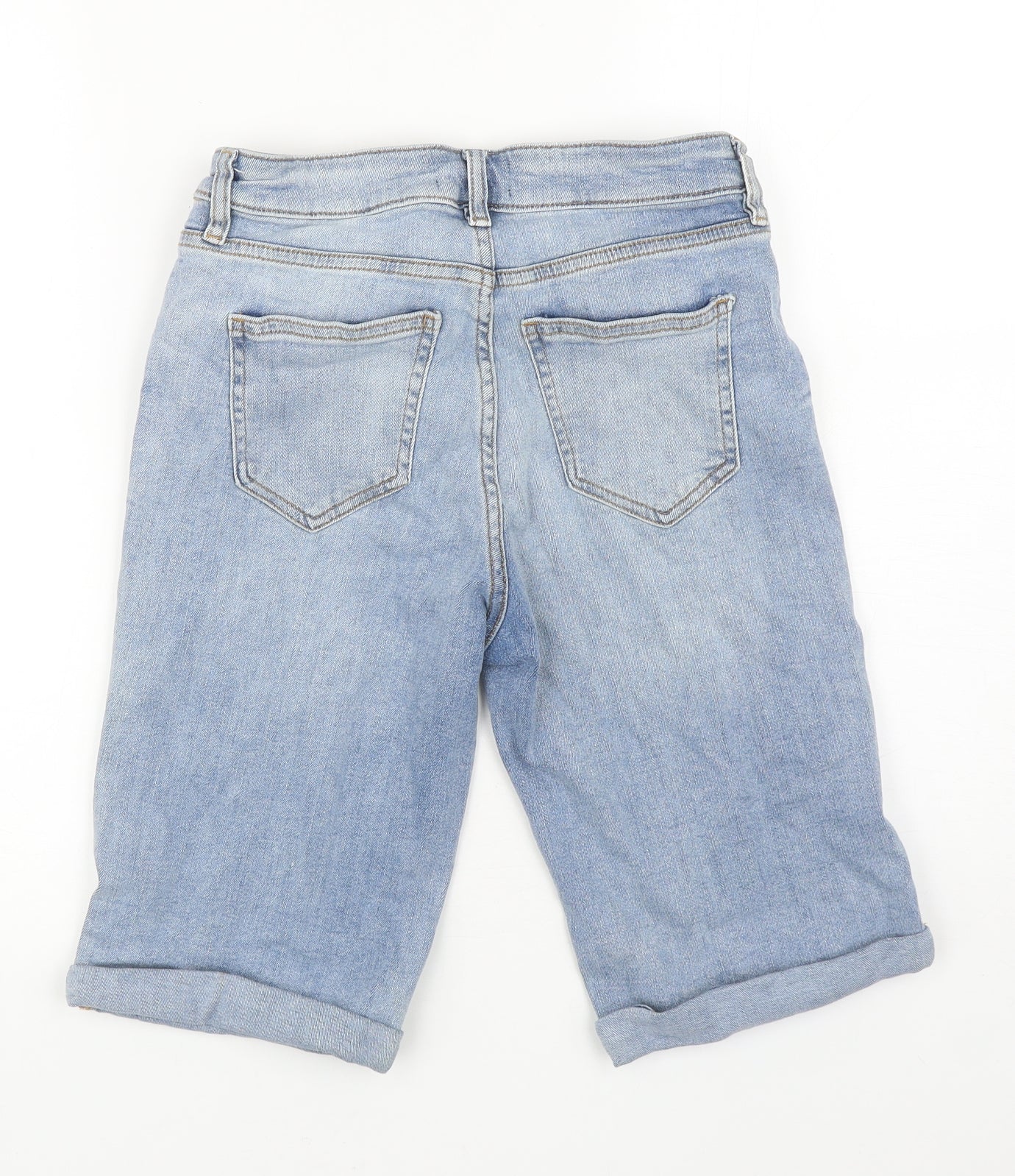 F&F Womens Blue Cotton Bermuda Shorts Size 8 L10.5 in Regular Zip