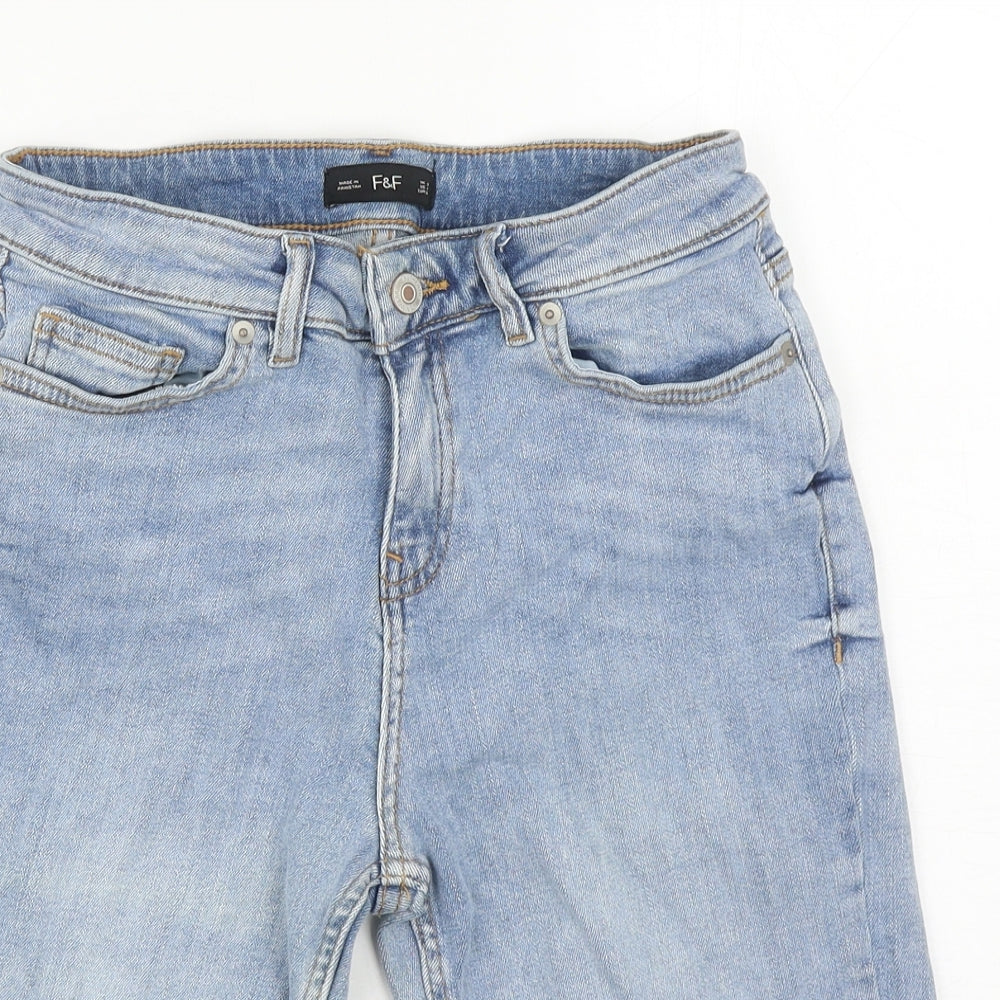 F&F Womens Blue Cotton Bermuda Shorts Size 8 L10.5 in Regular Zip